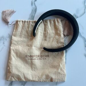Jennifer Behr Black Satin Textured Tori Headband